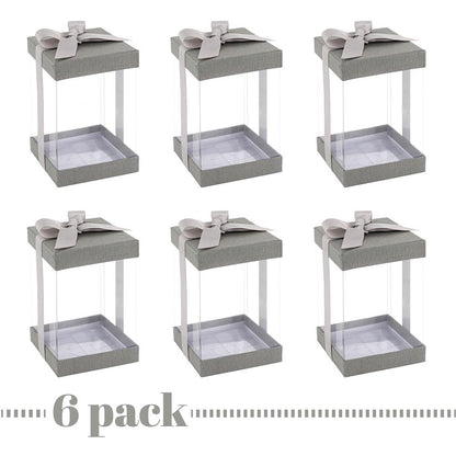 Plastic Gift Boxes Gray 8X 4X 4" 6 Pack Bakery Boxes With Base Lid & Ribbon