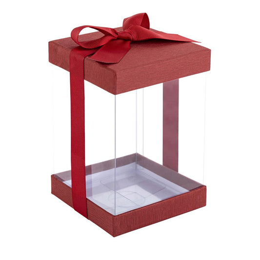 Plastic Gift Boxes Maroon 8X4X4" 6 Pack Bakery Boxes With Base Lid & Ribbon