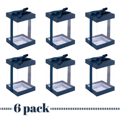 Plastic Gift Boxes Navy Blue 8X4X4 6 Pack Bakery Boxes With Base Lid & Ribbon
