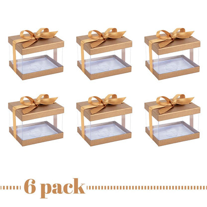 Plastic Gift Boxes Gold 5X4X3.5" 6 Pack Bakery Boxes With Base Lid & Ribbon