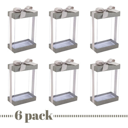 Plastic Gift Boxes 6 Pack With Base Lid & Ribbon Gray 7.5X5X2.5" Bakery Boxes