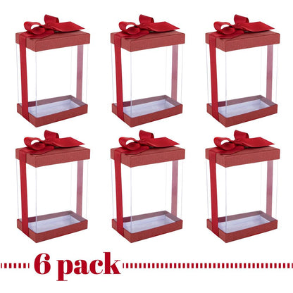 Clear Maroon 7X5X3" Gift Boxes 6 Pack Bakery Boxes With Base Lid & Ribbon
