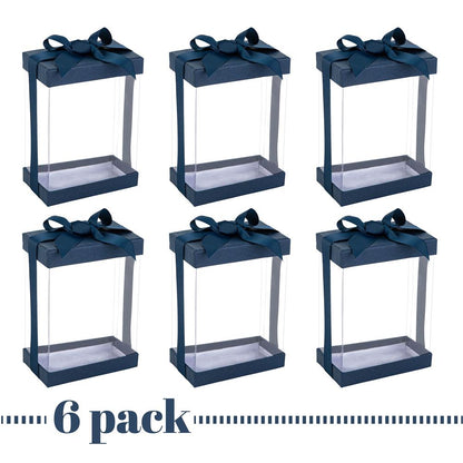 Clear Navy Blue 7X5X3 Gift Boxes 6 Pack Bakery Boxes With Base Lid & Ribbon