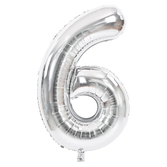 34 In. Silver Number 6 Balloon