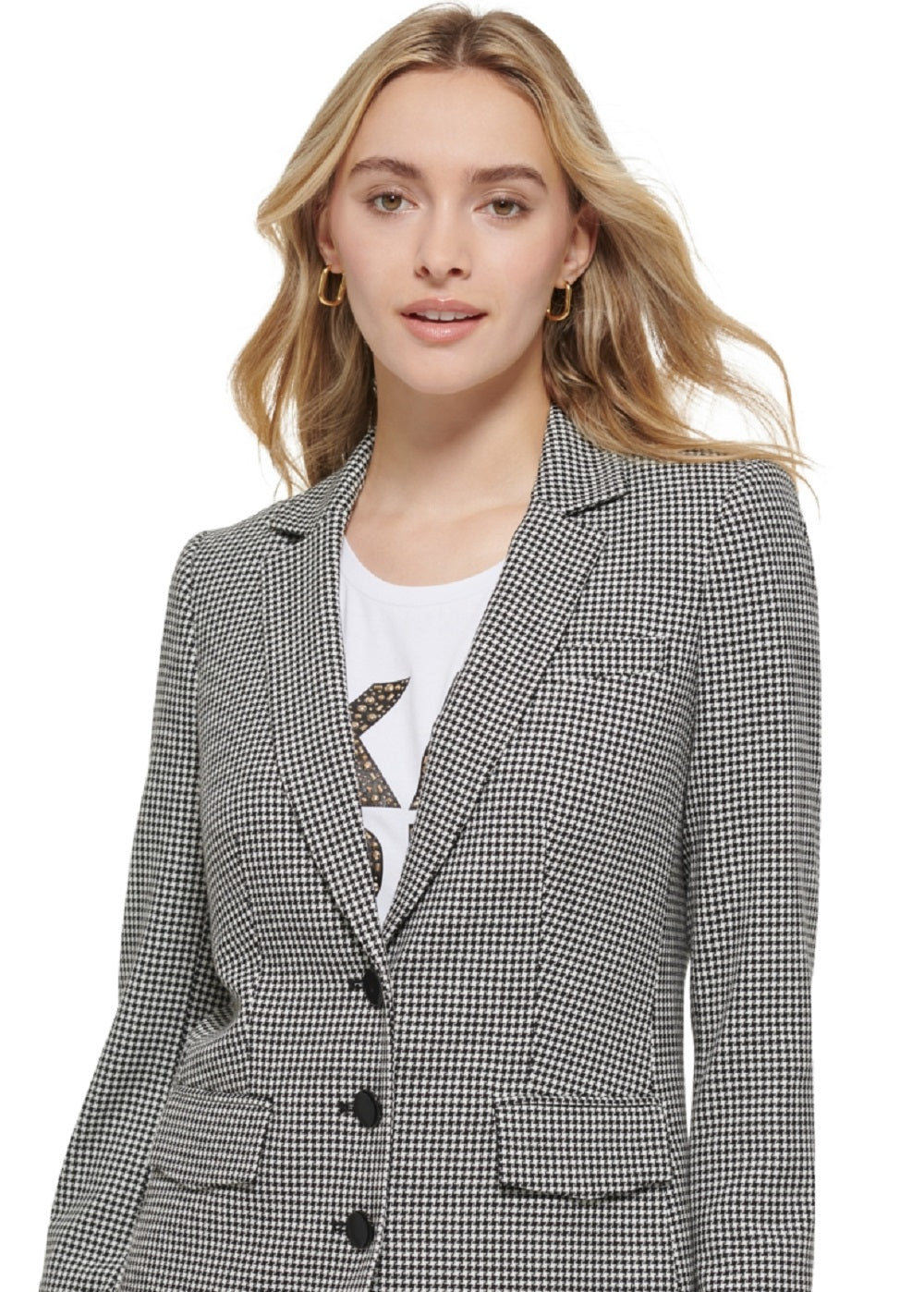 Karl Lagerfeld Paris Women's Houndstooth Button Front Blazer Black Size 14