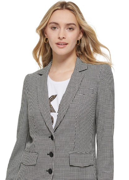 Karl Lagerfeld Paris Women's Houndstooth Button Front Blazer Black Size 14