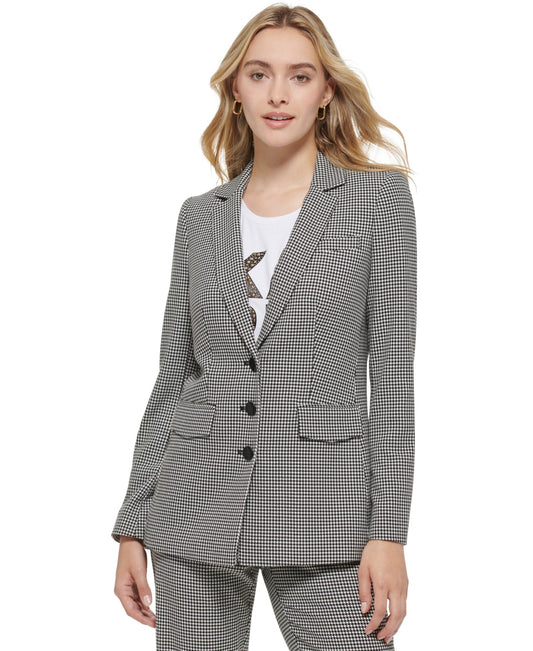 Karl Lagerfeld Paris Women's Houndstooth Button Front Blazer Black Size 14