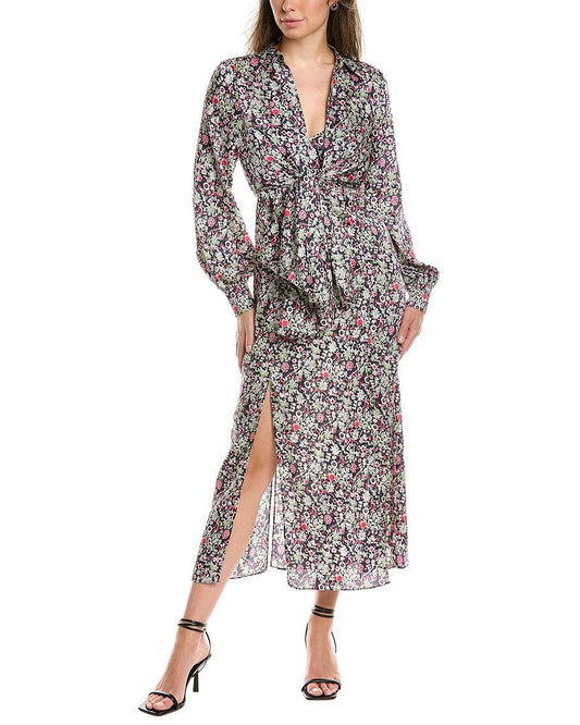 Cinq à Sept Quin Floral Print Long Sleeve Dress in Powder Blue Multi , Size 2