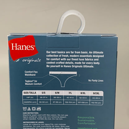 HANES 3 PACK!! Originals Women's Breathable Cotton Stretch Thongs Underwear Sz 7/L Navy/White/Floral 45U0BT