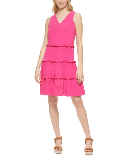 Tommy Hilfiger Women's Tiered Jersey Shift Dress Pink Size 8