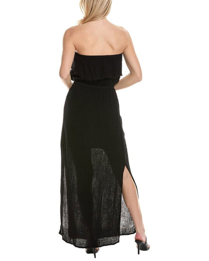 Michael Stars Tara Black Strapless Cotton Maxi Dress, Size XL