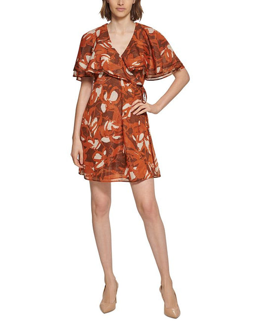 Calvin Klein Women's Chiffon Capelet Dress Brown Size 14