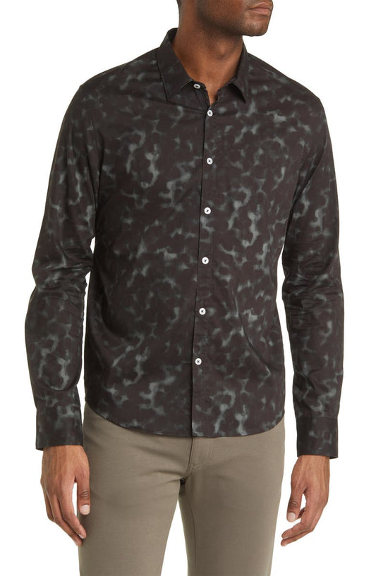 Good Man Brand Men's On-Point Stretch Button-Up Shirt In Black Tuscan Floral Size X-Large