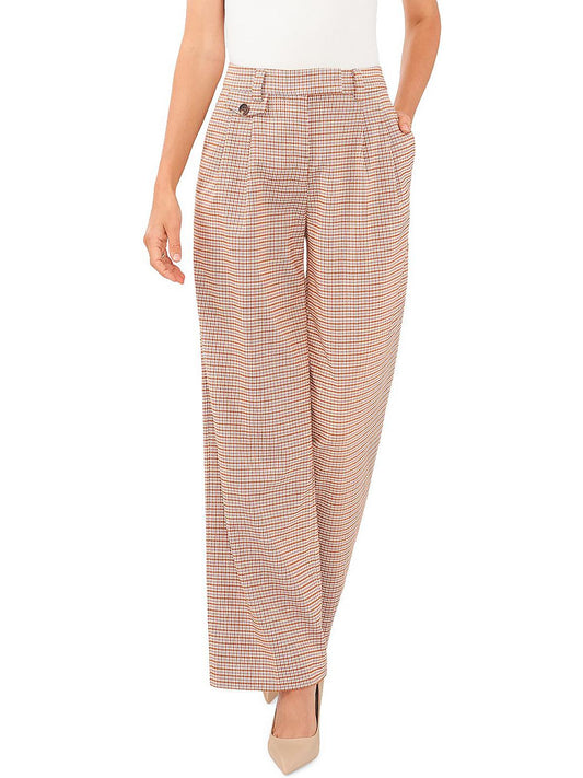1.State Checker Plaid Wide-Leg Pants, Orange, Size 10