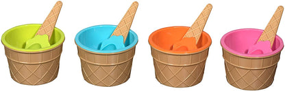 Ice Cream Bowls And Spoons - 2 Orange 2 Pink 2 Light Green 2 Sky Blue