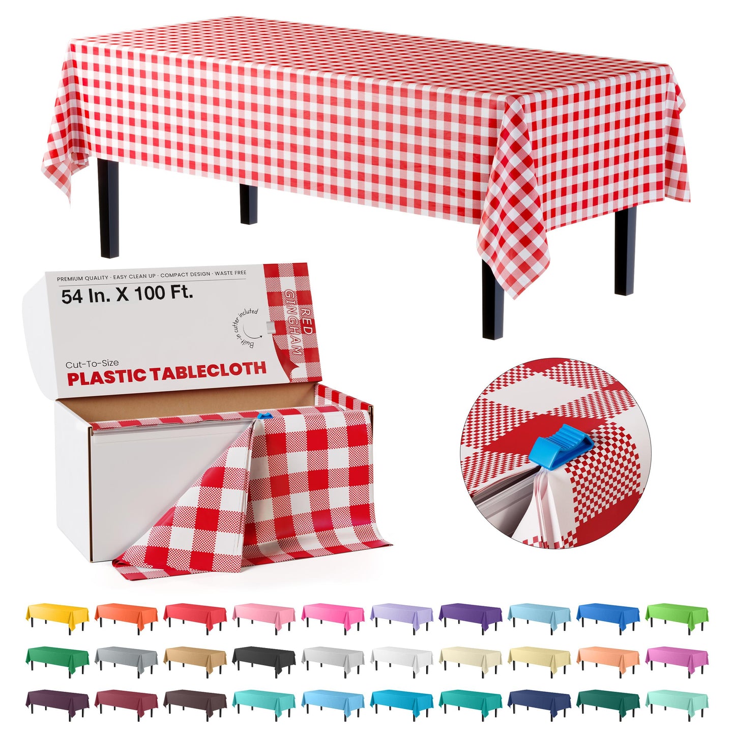 54 In. x 100 Ft. Cut to Size Table Cover | Red Gingham