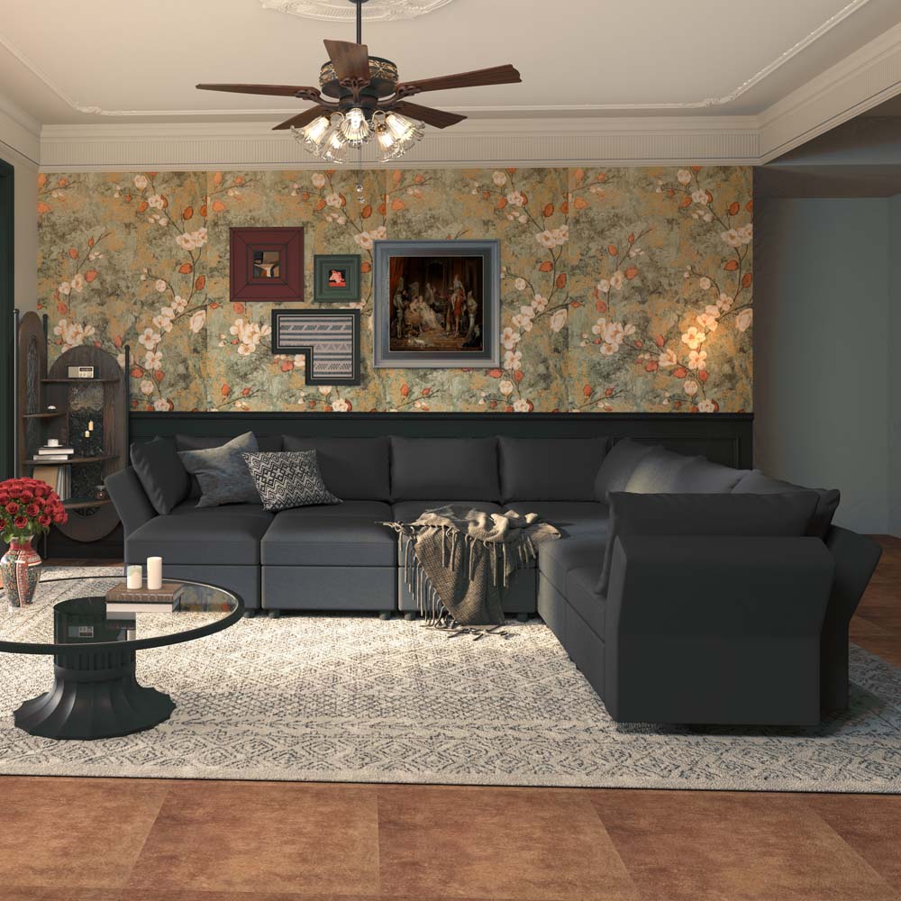 Ainfox 10 Seats +10 Sides Modular Sectional Sofa Flannel Sofa with Storage Seat