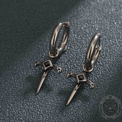 Gothic Sword Gem-Set Stainless Steel Earrings