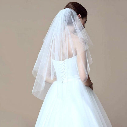 "Nieve" - Raw Edge 2-Tier Fingertip Bridal Veil - Available in White, Off-White and Ivory