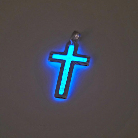 Sterling Sliver Memorial Cross with Blue Glow