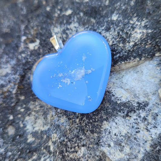 Ash Infused Blue Glass Memorial Heart Necklace