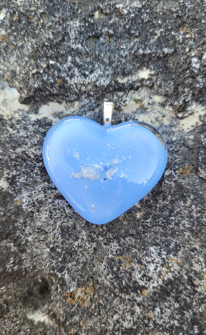 Ash Infused Blue Glass Memorial Heart Necklace