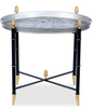 Pewter Round Tray & Black Table with Gold Finials