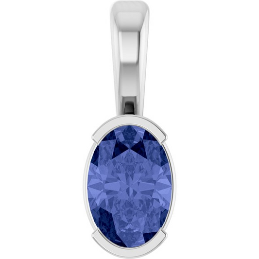 14K White Natural Tanzanite Solitaire Pendant
