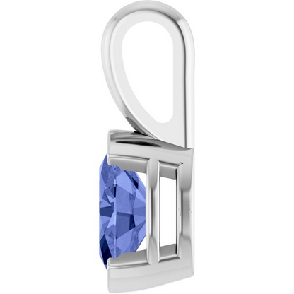 14K White Natural Tanzanite Solitaire Pendant