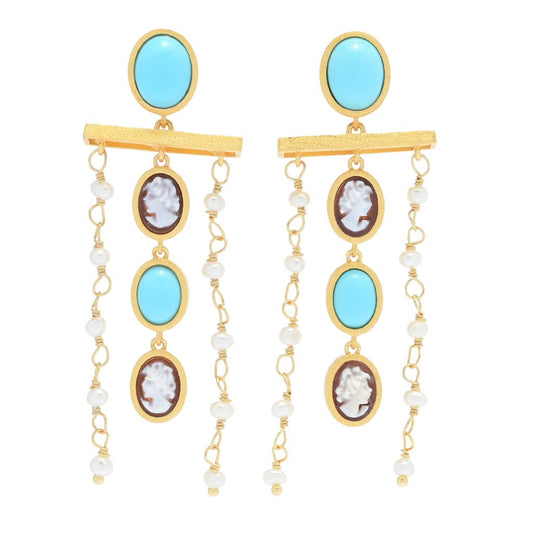 Cameo Italiano "Anastasia" Cameo, Choice of Gem & Cultured Pearl Earrings
