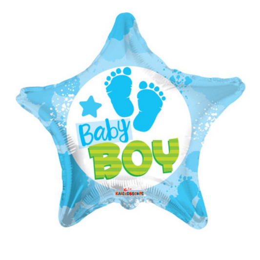 Blue/White Star Shaped Baby Footprint Mylar Balloon | 1 Count
