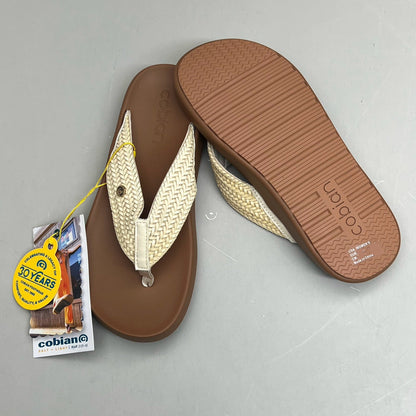 COBIAN Palmilla Braided Synthetic Leather Strap Women's Sz 8 EU 38.5 Cream PAL25-110-8