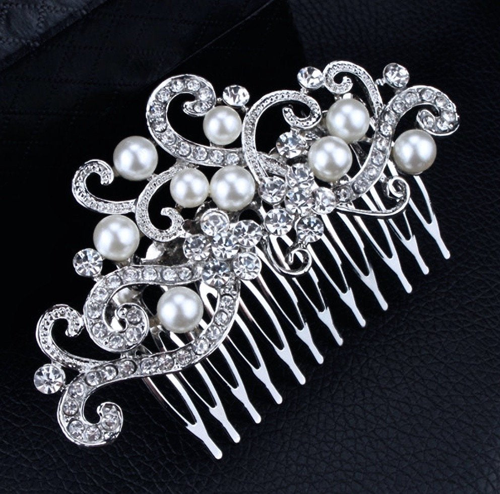 "Florence" - Pearl and Crystal Bridal Hair Comb - Available in Silver and Gold