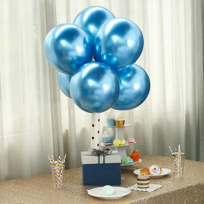 50 Blue Metallic Chrome Balloons - Shiny Latex 12" Thicken For Wedding, Birthday Party, Baby Shower, New Years, Graduation & Sweet 16