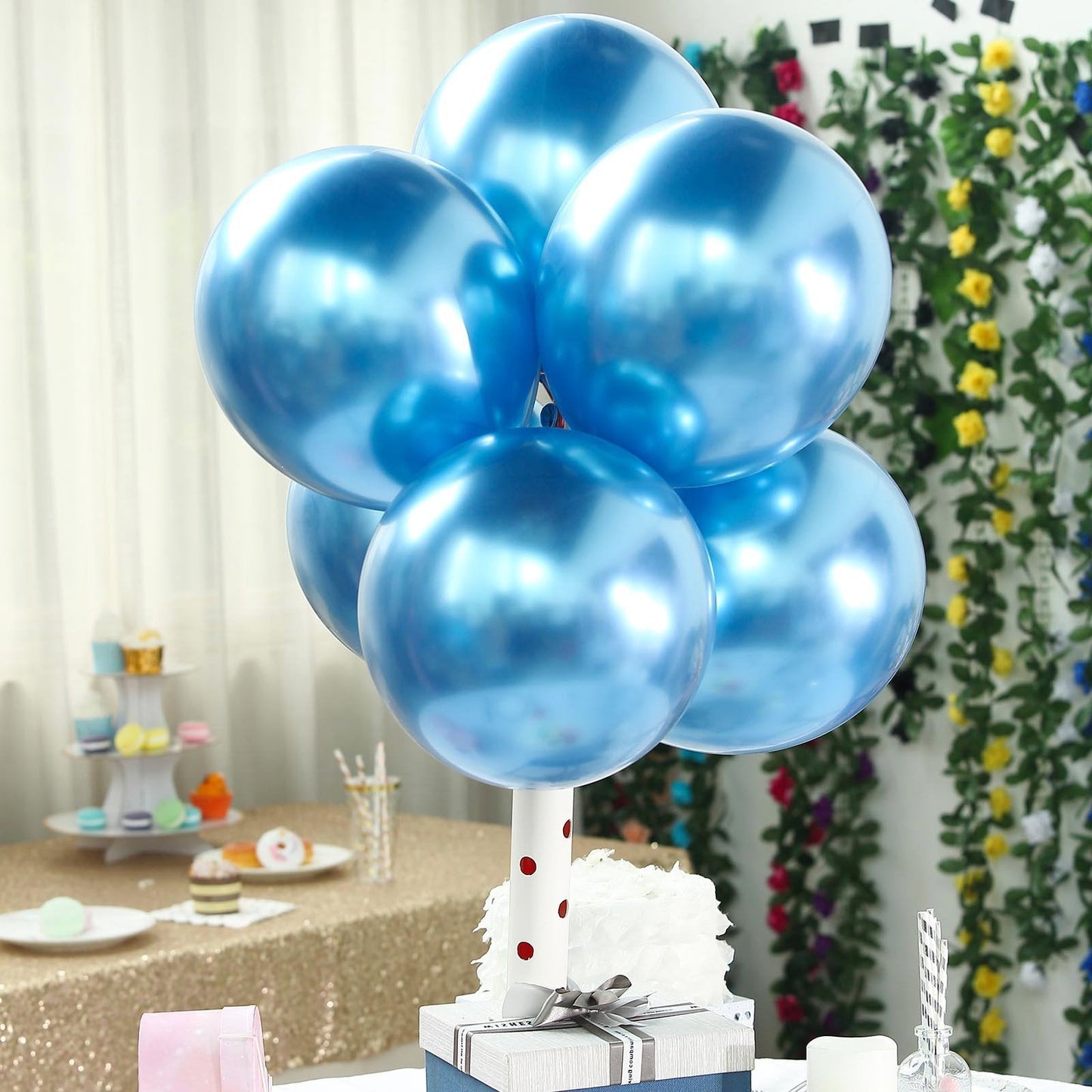 50 Blue Metallic Chrome Balloons - Shiny Latex 12" Thicken For Wedding, Birthday Party, Baby Shower, New Years, Graduation & Sweet 16