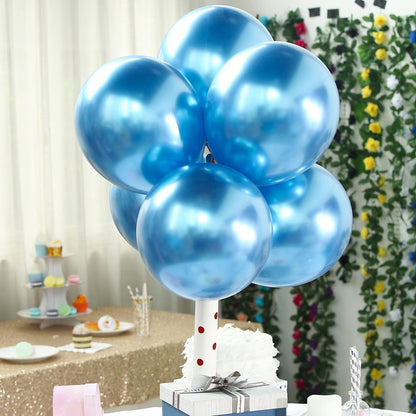 50 Blue Metallic Chrome Balloons - Shiny Latex 12" Thicken For Wedding, Birthday Party, Baby Shower, New Years, Graduation & Sweet 16