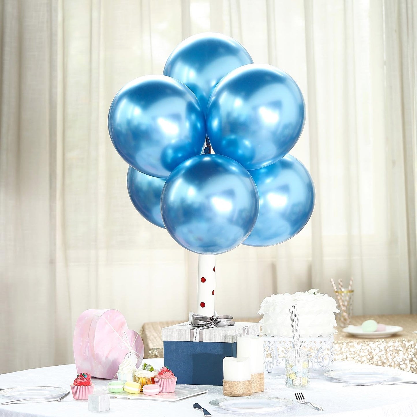 50 Blue Metallic Chrome Balloons - Shiny Latex 12" Thicken For Wedding, Birthday Party, Baby Shower, New Years, Graduation & Sweet 16