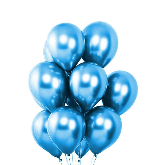 50 Blue Metallic Chrome Balloons - Shiny Latex 12" Thicken For Wedding, Birthday Party, Baby Shower, New Years, Graduation & Sweet 16