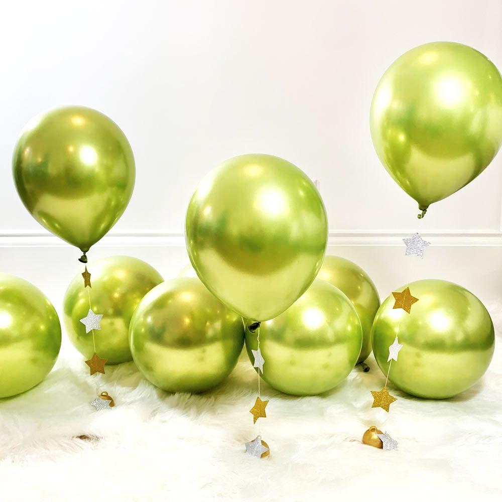 50 Light Green Metallic Chrome Balloons (Lime) - Shiny Latex 12" Thicken For Wedding, Birthday Party, Baby Shower, New Years, Graduation & Sweet 16