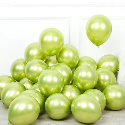 50 Light Green Metallic Chrome Balloons (Lime) - Shiny Latex 12" Thicken For Wedding, Birthday Party, Baby Shower, New Years, Graduation & Sweet 16