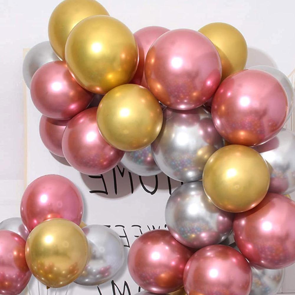 50 Multi Color Metallic Chrome Balloons - Shiny Latex 12" Thicken For Wedding, Birthday Party, Baby Shower, New Years, Graduation & Sweet 16