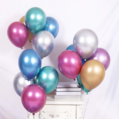 50 Multi Color Metallic Chrome Balloons - Shiny Latex 12" Thicken For Wedding, Birthday Party, Baby Shower, New Years, Graduation & Sweet 16