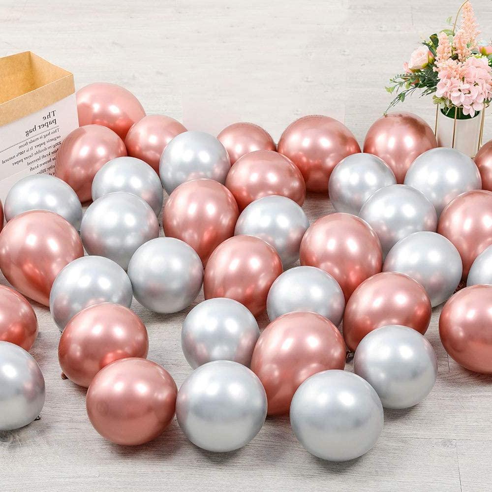 50 Multi Color Metallic Chrome Balloons - Shiny Latex 12" Thicken For Wedding, Birthday Party, Baby Shower, New Years, Graduation & Sweet 16