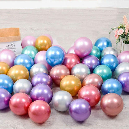 50 Multi Color Metallic Chrome Balloons - Shiny Latex 12" Thicken For Wedding, Birthday Party, Baby Shower, New Years, Graduation & Sweet 16