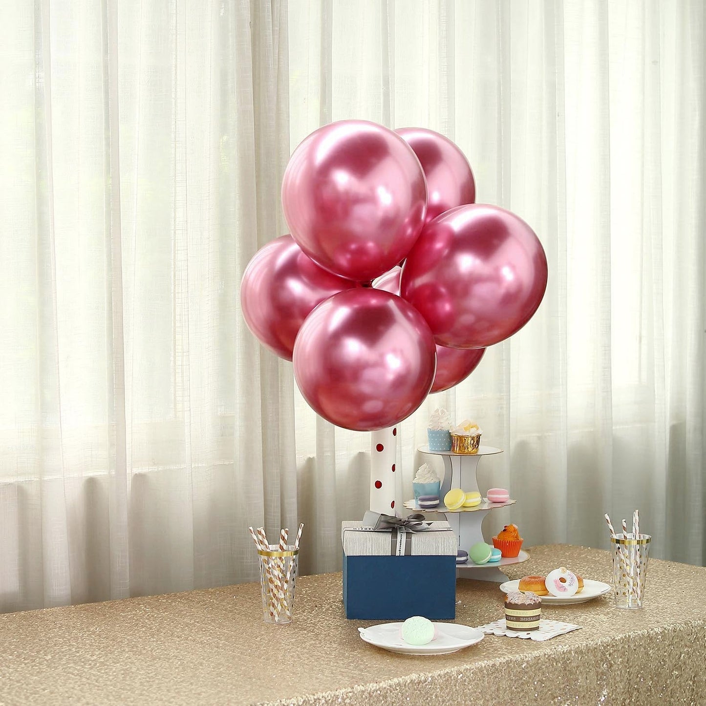 50 Pink Metallic Chrome Balloons - Shiny Latex 12" Thicken For Wedding, Birthday Party, Baby Shower, New Years, Graduation & Sweet 16