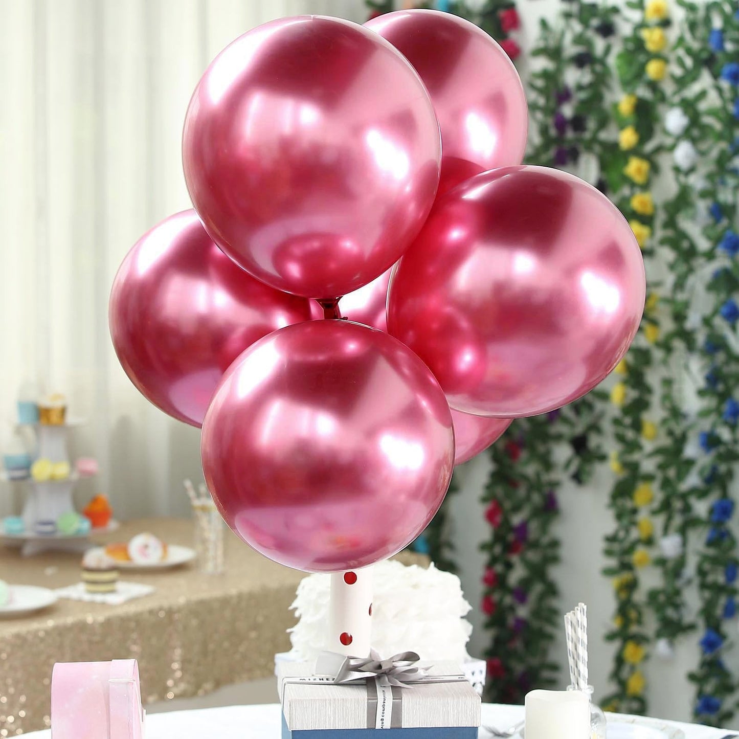 50 Pink Metallic Chrome Balloons - Shiny Latex 12" Thicken For Wedding, Birthday Party, Baby Shower, New Years, Graduation & Sweet 16