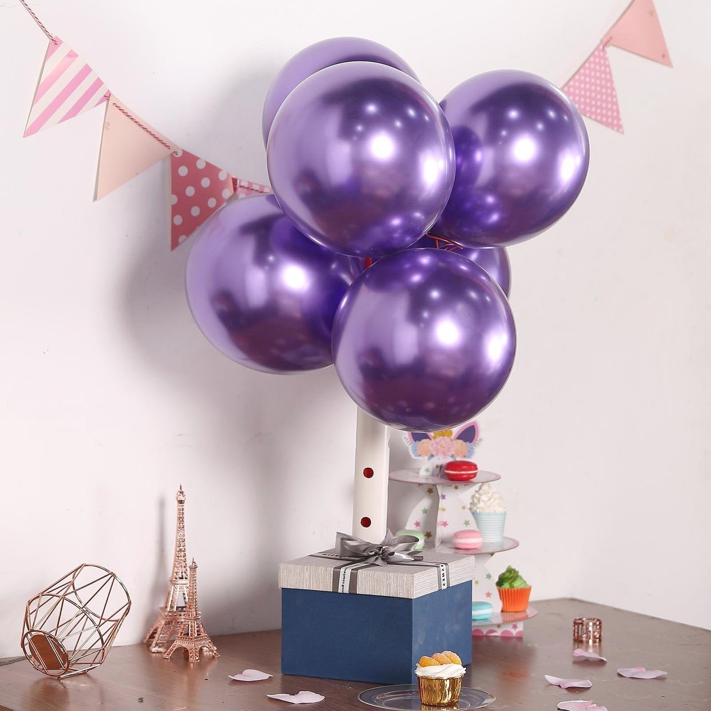 50 Purple Metallic Chrome Balloons - Shiny Latex 12" Thicken For Wedding, Birthday Party, Baby Shower, New Years, Graduation & Sweet 16