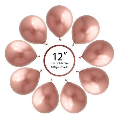 50 Rose Gold Metallic Chrome Balloons - Shiny Latex 12" Thicken For Wedding, Birthday Party, Baby Shower, New Years, Graduation & Sweet 16