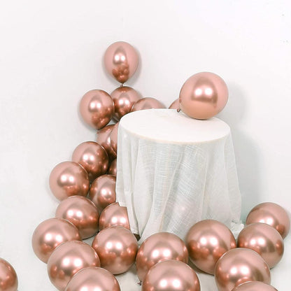 50 Rose Gold Metallic Chrome Balloons - Shiny Latex 12" Thicken For Wedding, Birthday Party, Baby Shower, New Years, Graduation & Sweet 16