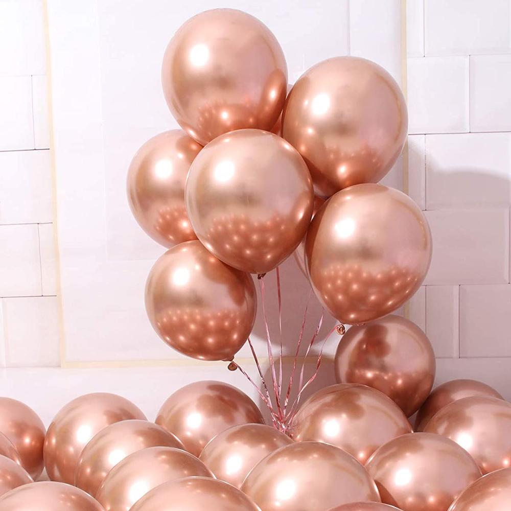 50 Rose Gold Metallic Chrome Balloons - Shiny Latex 12" Thicken For Wedding, Birthday Party, Baby Shower, New Years, Graduation & Sweet 16